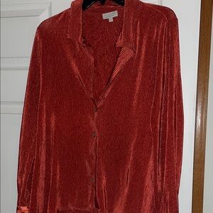 Chic Red Velvet Button Down Shirt